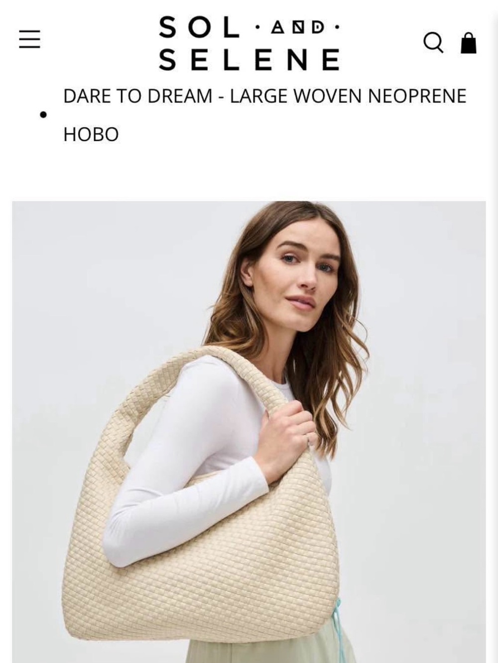 Sol and Selene Dare to Dream Large Woven Neoprene Hobo Bag NWOT Ivory/Cream